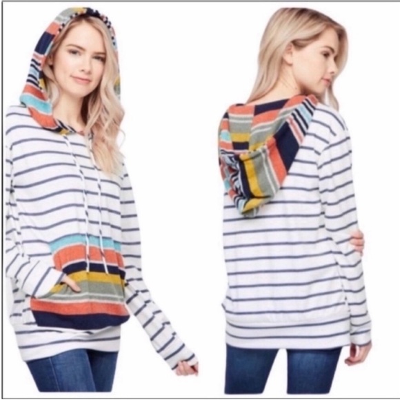 12 Pm By Mon Ami Tops - 12 PM BY MON AMI striped hoodie top XL
